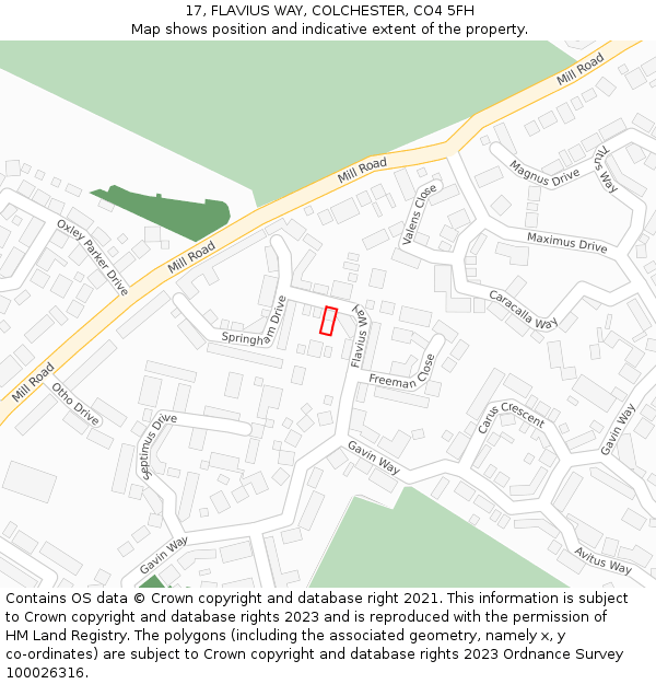 17, FLAVIUS WAY, COLCHESTER, CO4 5FH: Location map and indicative extent of plot