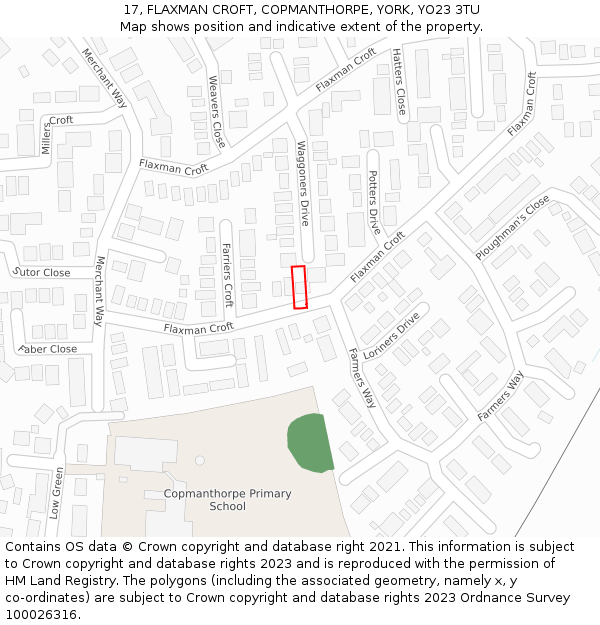 17, FLAXMAN CROFT, COPMANTHORPE, YORK, YO23 3TU: Location map and indicative extent of plot