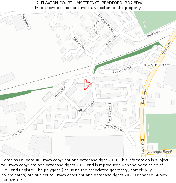17, FLAXTON COURT, LAISTERDYKE, BRADFORD, BD4 8DW: Location map and indicative extent of plot