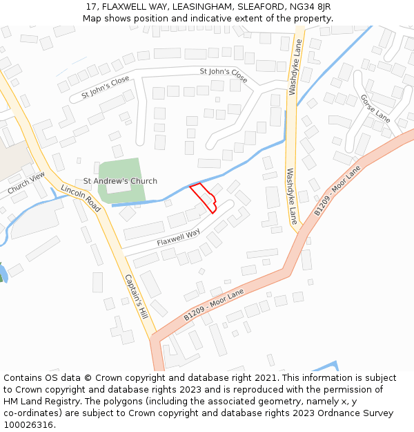 17, FLAXWELL WAY, LEASINGHAM, SLEAFORD, NG34 8JR: Location map and indicative extent of plot