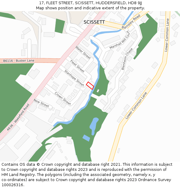 17, FLEET STREET, SCISSETT, HUDDERSFIELD, HD8 9JJ: Location map and indicative extent of plot