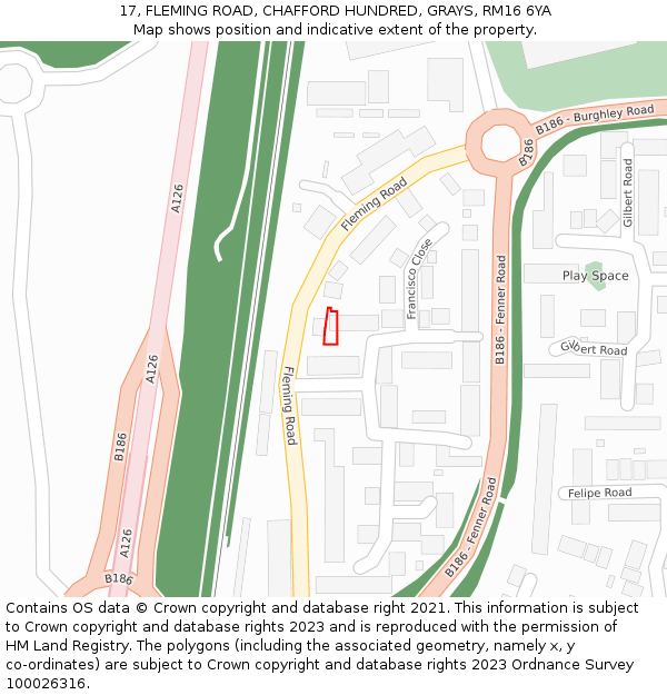 17, FLEMING ROAD, CHAFFORD HUNDRED, GRAYS, RM16 6YA: Location map and indicative extent of plot