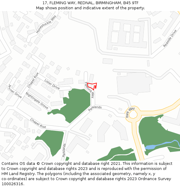 17, FLEMING WAY, REDNAL, BIRMINGHAM, B45 9TF: Location map and indicative extent of plot