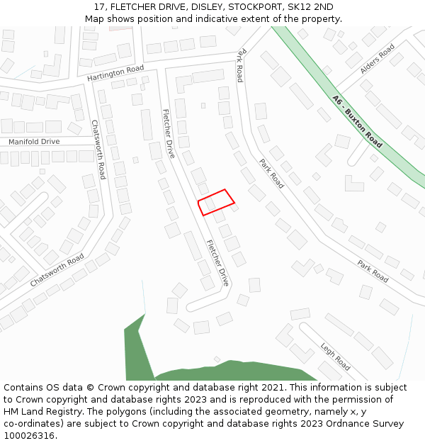 17, FLETCHER DRIVE, DISLEY, STOCKPORT, SK12 2ND: Location map and indicative extent of plot