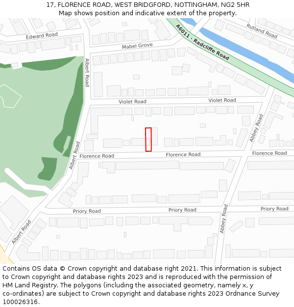 17, FLORENCE ROAD, WEST BRIDGFORD, NOTTINGHAM, NG2 5HR: Location map and indicative extent of plot