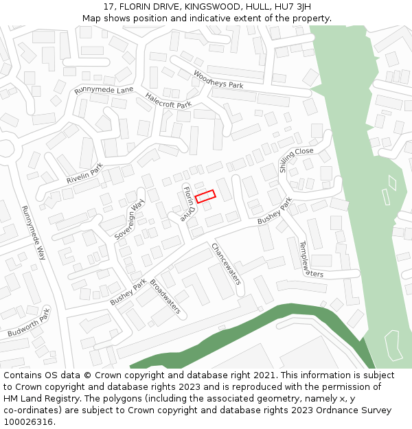 17, FLORIN DRIVE, KINGSWOOD, HULL, HU7 3JH: Location map and indicative extent of plot