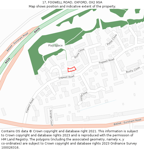 17, FOGWELL ROAD, OXFORD, OX2 9SA: Location map and indicative extent of plot