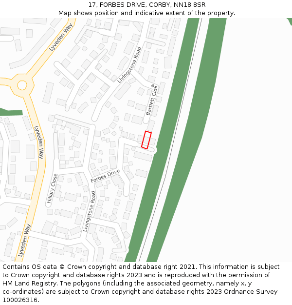 17, FORBES DRIVE, CORBY, NN18 8SR: Location map and indicative extent of plot