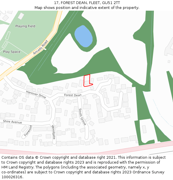 17, FOREST DEAN, FLEET, GU51 2TT: Location map and indicative extent of plot