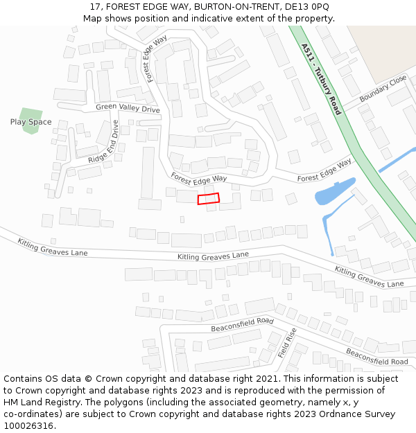 17, FOREST EDGE WAY, BURTON-ON-TRENT, DE13 0PQ: Location map and indicative extent of plot