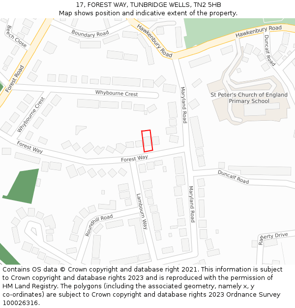 17, FOREST WAY, TUNBRIDGE WELLS, TN2 5HB: Location map and indicative extent of plot
