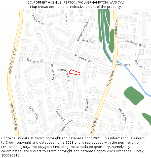 17, FORMBY AVENUE, PERTON, WOLVERHAMPTON, WV6 7YU: Location map and indicative extent of plot