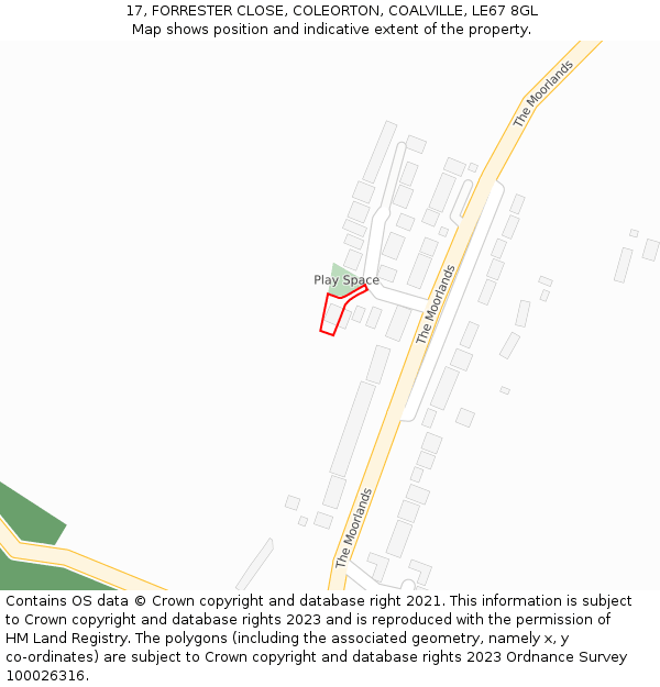 17, FORRESTER CLOSE, COLEORTON, COALVILLE, LE67 8GL: Location map and indicative extent of plot