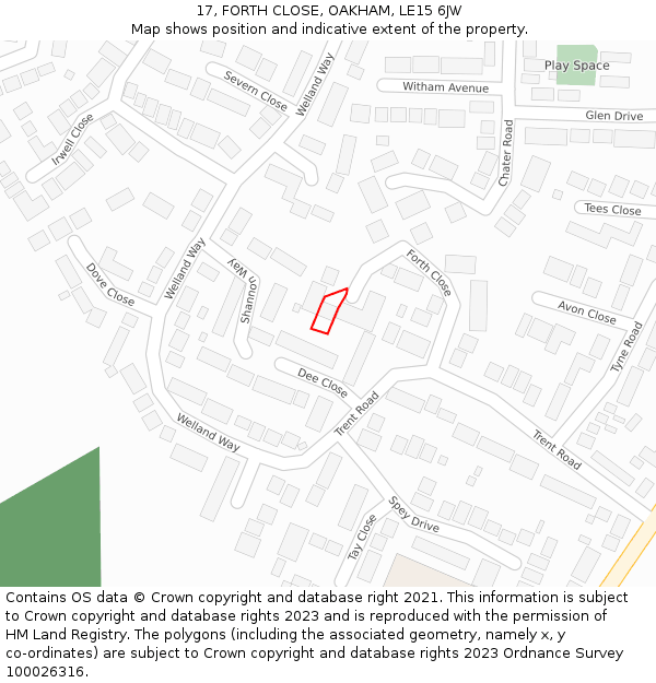 17, FORTH CLOSE, OAKHAM, LE15 6JW: Location map and indicative extent of plot