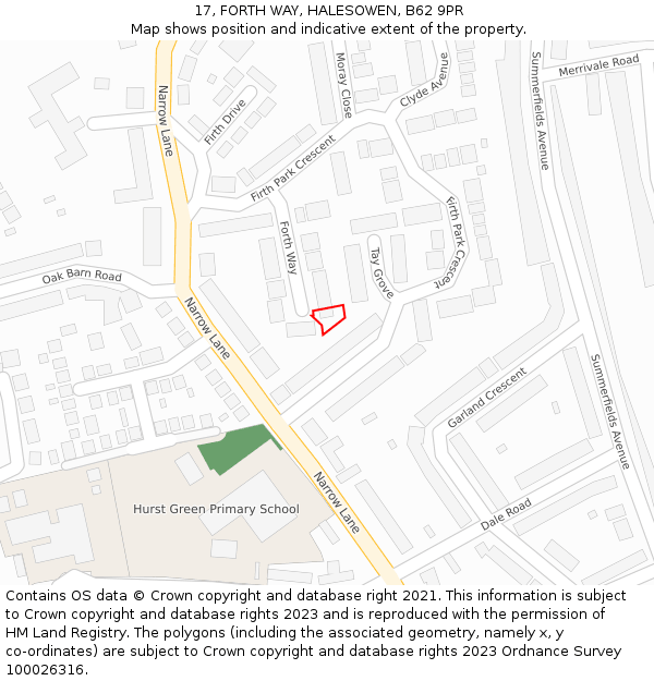 17, FORTH WAY, HALESOWEN, B62 9PR: Location map and indicative extent of plot