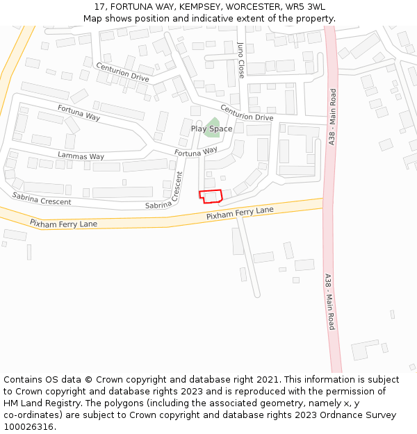 17, FORTUNA WAY, KEMPSEY, WORCESTER, WR5 3WL: Location map and indicative extent of plot