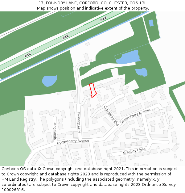 17, FOUNDRY LANE, COPFORD, COLCHESTER, CO6 1BH: Location map and indicative extent of plot