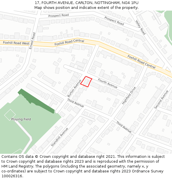 17, FOURTH AVENUE, CARLTON, NOTTINGHAM, NG4 1PU: Location map and indicative extent of plot