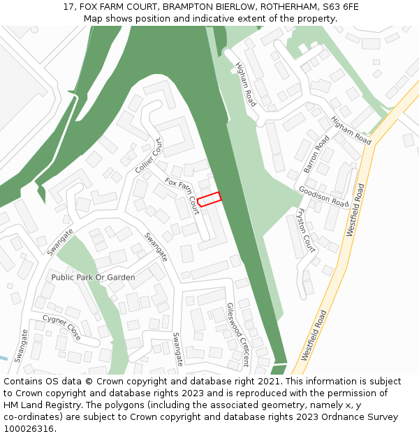 17, FOX FARM COURT, BRAMPTON BIERLOW, ROTHERHAM, S63 6FE: Location map and indicative extent of plot