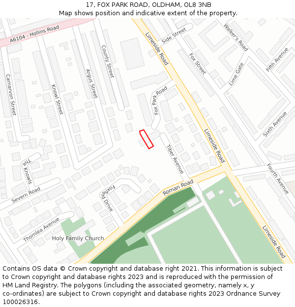 17, FOX PARK ROAD, OLDHAM, OL8 3NB: Location map and indicative extent of plot