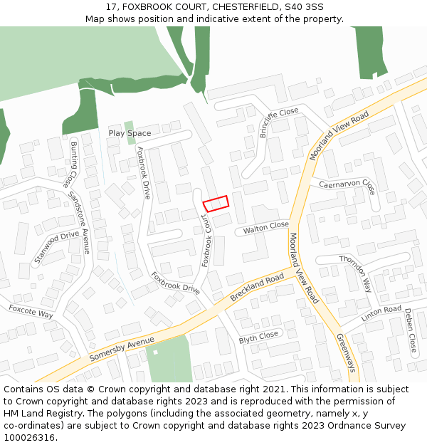 17, FOXBROOK COURT, CHESTERFIELD, S40 3SS: Location map and indicative extent of plot