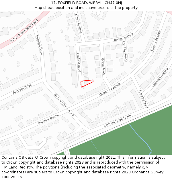 17, FOXFIELD ROAD, WIRRAL, CH47 0NJ: Location map and indicative extent of plot