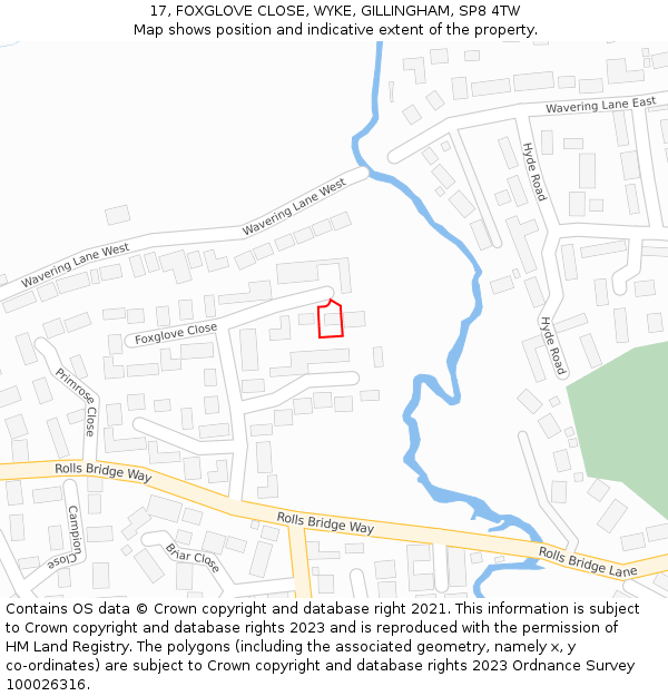 17, FOXGLOVE CLOSE, WYKE, GILLINGHAM, SP8 4TW: Location map and indicative extent of plot