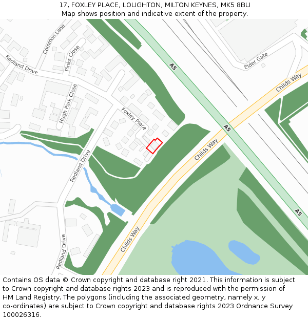 17, FOXLEY PLACE, LOUGHTON, MILTON KEYNES, MK5 8BU: Location map and indicative extent of plot