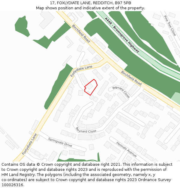 17, FOXLYDIATE LANE, REDDITCH, B97 5PB: Location map and indicative extent of plot