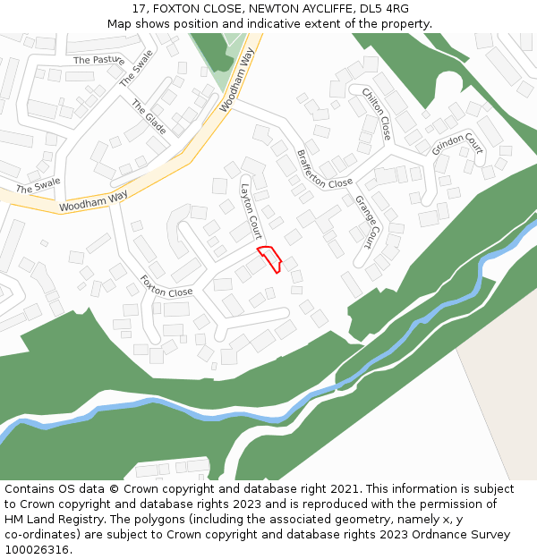 17, FOXTON CLOSE, NEWTON AYCLIFFE, DL5 4RG: Location map and indicative extent of plot