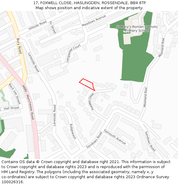 17, FOXWELL CLOSE, HASLINGDEN, ROSSENDALE, BB4 6TP: Location map and indicative extent of plot