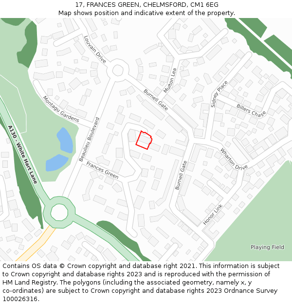 17, FRANCES GREEN, CHELMSFORD, CM1 6EG: Location map and indicative extent of plot