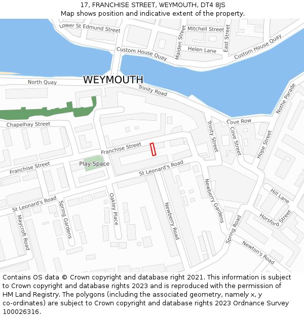 17, FRANCHISE STREET, WEYMOUTH, DT4 8JS: Location map and indicative extent of plot