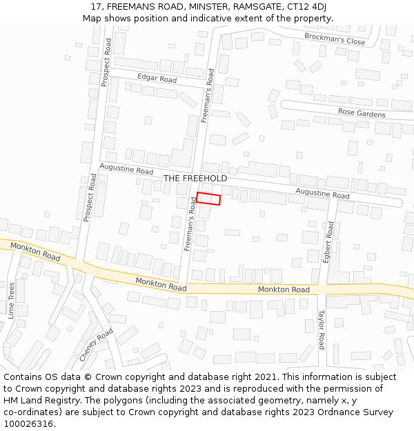 17, FREEMANS ROAD, MINSTER, RAMSGATE, CT12 4DJ: Location map and indicative extent of plot