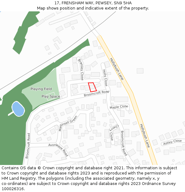 17, FRENSHAM WAY, PEWSEY, SN9 5HA: Location map and indicative extent of plot