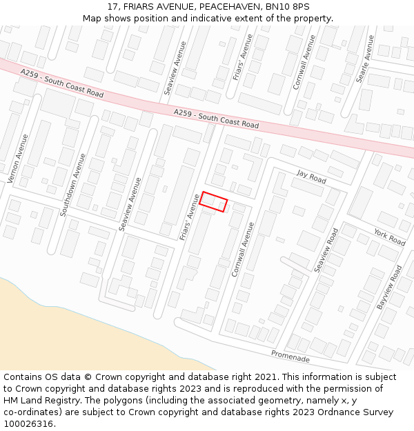 17, FRIARS AVENUE, PEACEHAVEN, BN10 8PS: Location map and indicative extent of plot