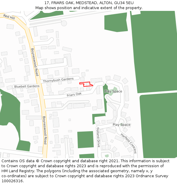 17, FRIARS OAK, MEDSTEAD, ALTON, GU34 5EU: Location map and indicative extent of plot