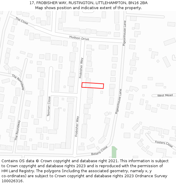 17, FROBISHER WAY, RUSTINGTON, LITTLEHAMPTON, BN16 2BA: Location map and indicative extent of plot