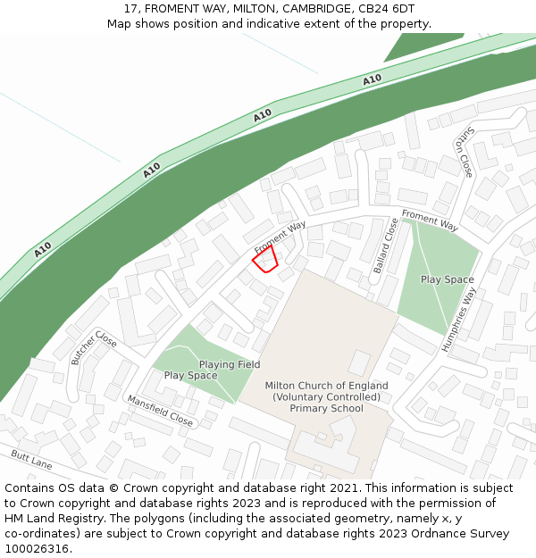 17, FROMENT WAY, MILTON, CAMBRIDGE, CB24 6DT: Location map and indicative extent of plot