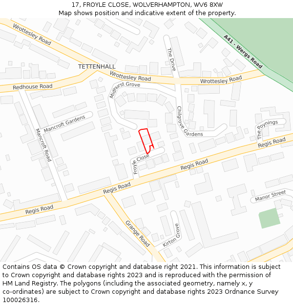 17, FROYLE CLOSE, WOLVERHAMPTON, WV6 8XW: Location map and indicative extent of plot