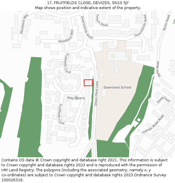 17, FRUITFIELDS CLOSE, DEVIZES, SN10 5JY: Location map and indicative extent of plot