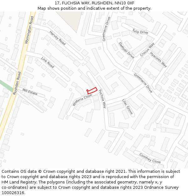17, FUCHSIA WAY, RUSHDEN, NN10 0XF: Location map and indicative extent of plot