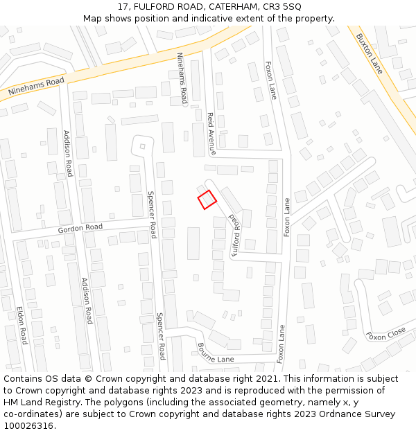 17, FULFORD ROAD, CATERHAM, CR3 5SQ: Location map and indicative extent of plot