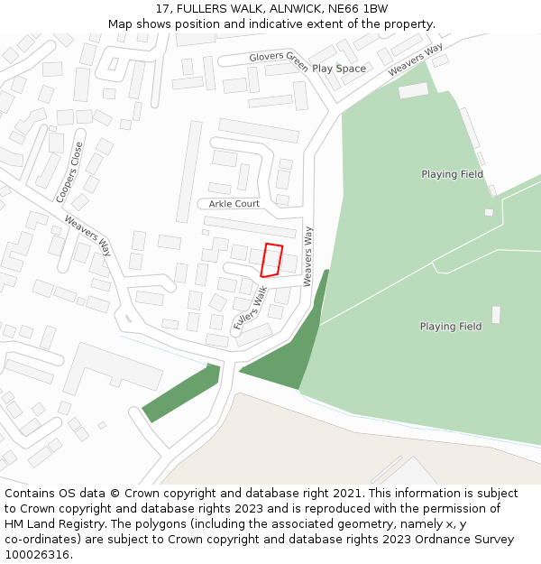 17, FULLERS WALK, ALNWICK, NE66 1BW: Location map and indicative extent of plot