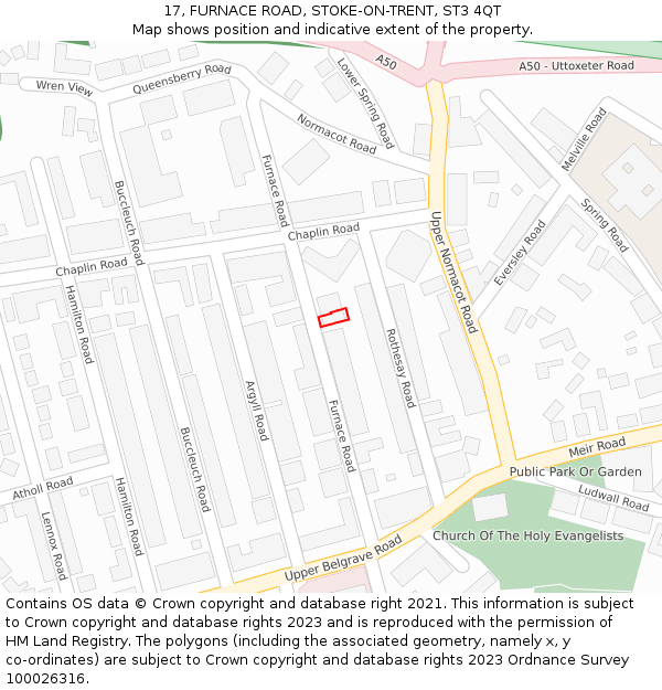 17, FURNACE ROAD, STOKE-ON-TRENT, ST3 4QT: Location map and indicative extent of plot