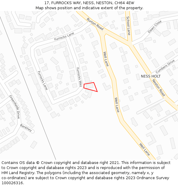 17, FURROCKS WAY, NESS, NESTON, CH64 4EW: Location map and indicative extent of plot