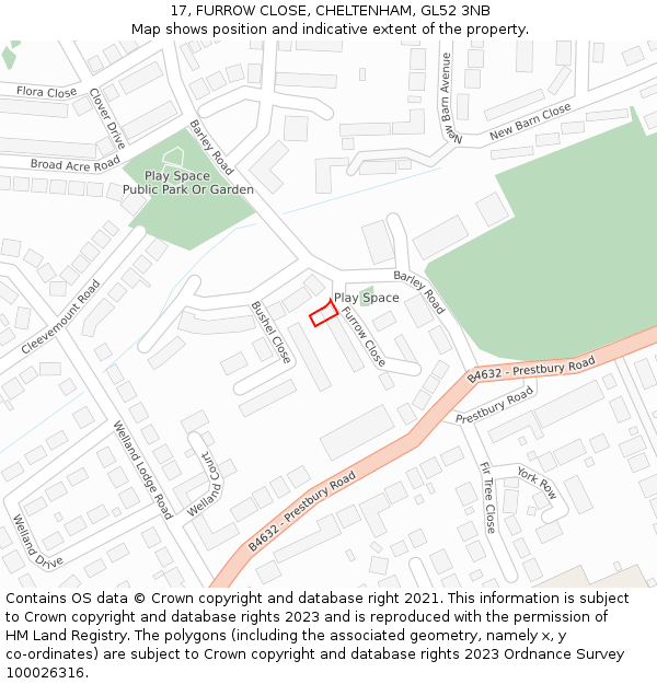 17, FURROW CLOSE, CHELTENHAM, GL52 3NB: Location map and indicative extent of plot