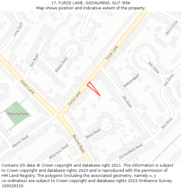 17, FURZE LANE, GODALMING, GU7 3NW: Location map and indicative extent of plot