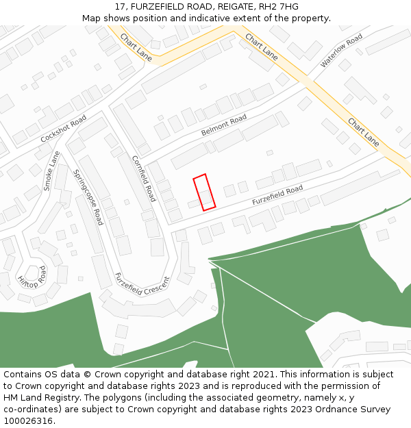 17, FURZEFIELD ROAD, REIGATE, RH2 7HG: Location map and indicative extent of plot