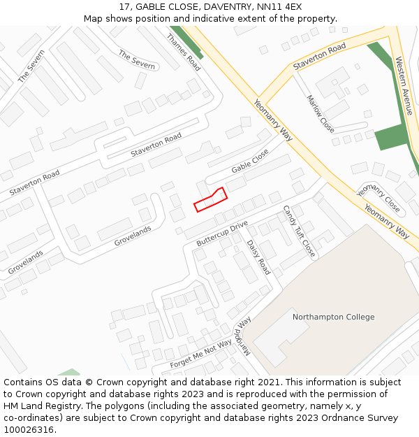17, GABLE CLOSE, DAVENTRY, NN11 4EX: Location map and indicative extent of plot